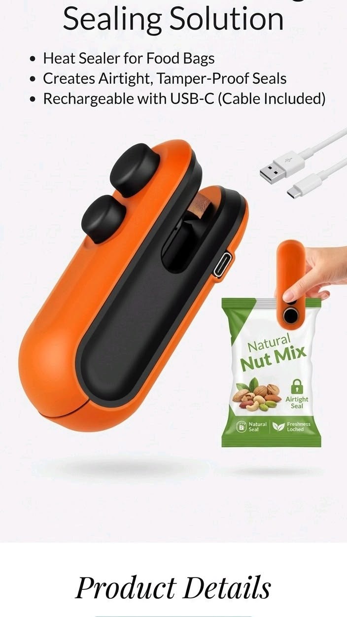 Jkomat™ Rechargeable Mini Bag Sealer with Cutter